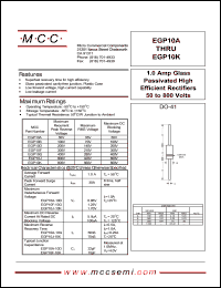 EGP10A datasheet: 1.0A, 50V ultra fast recovery rectifier EGP10A