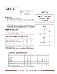 BAT86 datasheet: 200mA, 50V ultra fast recovery rectifier BAT86