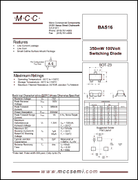 BAS16 datasheet: 300mA, 100V ultra fast recovery rectifier BAS16