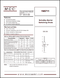 1N5711 datasheet: 15mA, 60V ultra fast recovery rectifier 1N5711