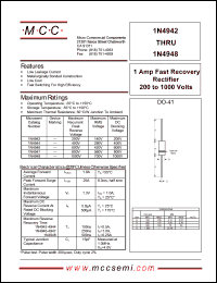 1N4942 datasheet: 1.0A, 200V ultra fast recovery rectifier 1N4942