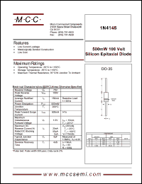 1N4148 datasheet: 10mA, 100V ultra fast recovery rectifier 1N4148