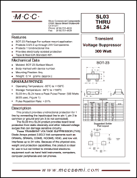 SL15 datasheet: Ppk=300W, Vc=25V transient voltage suppressor SL15