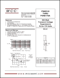 P5KE17 datasheet: Ppk=500W, Vc=30.5V transient voltage suppressor P5KE17