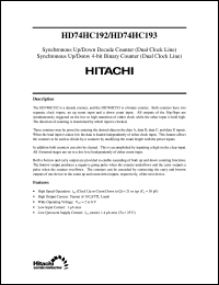 HD74HC192 datasheet: Synchronous Up/Down Decade Counter with Dual Clock Lines HD74HC192