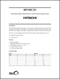 HD74HC221 datasheet: Dual Monostable Multivibrators with Schmitt Trigger input HD74HC221