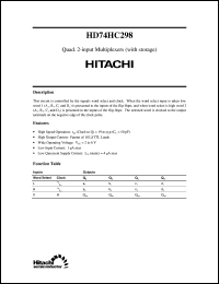 HD74HC298 datasheet: Quad. 2-input Multiplexers with Storage HD74HC298