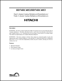 HD74HC4052 datasheet: Dual 4-channel Analog Multiplexers/Demultiplexers HD74HC4052