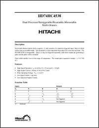 HD74HC4538 datasheet: Dual Precision Retriggerable/Resetable Monostable Multivibrators HD74HC4538