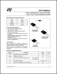 DTV1500HD datasheet: High voltage diode especially designed for horizontal deflection, 1500V, 6A, 125 ns DTV1500HD