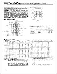 HD74LS48 datasheet: BCD-to-Seven Segment Decode/Driver with Internal Pull-up outputs HD74LS48