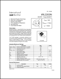 IRL2203N datasheet: Power MOSFET, 30V, 116A IRL2203N