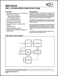 IS61C3216-10K datasheet: 10ns; 3.3V; 32K x 16 high-speed CMOS static RAM IS61C3216-10K