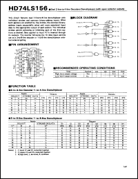 HD74LS156 datasheet: Dual 2-to-4 line Decoders/Demultiplexers with Open Collector output HD74LS156
