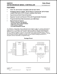 IA82510-PLC28I-01 datasheet: 0.3-6.0V; 155mW asynchronous serial controller IA82510-PLC28I-01
