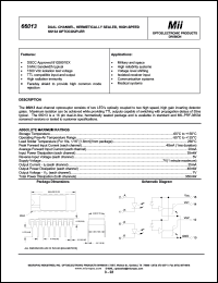 66013-000 datasheet: 4.5-5.5V; 40mA; 35mW dual channel, hermetically sealed, high speed 6N134 optocoupler 66013-000