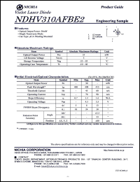 NDHV310AFBE2 datasheet: 30mW; 5V; 70mA blue laser diode NDHV310AFBE2