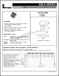 KBL02 datasheet: 200 V, 4 A single-phase silicon bridge rectifier KBL02