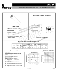 VAC54 datasheet: Miniature cadmium sulphide photoconductive cell VAC54