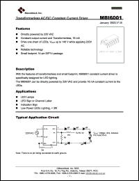 MBI6001N2N datasheet: Transformerless AC/DC constant current driver MBI6001N2N