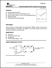 MBI6001N2D datasheet: Transformerless AC/DC constant current driver MBI6001N2D