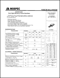 H16C30D datasheet: Dual high efficiency power rectifiers, 300V, 16 Amperes, 75ns H16C30D