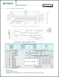 PC4004-D datasheet: 4 lines; 40 characters; dot size:0.5 x 0.5; dot pitch:0.55 x 0.55; LCD monitor PC4004-D
