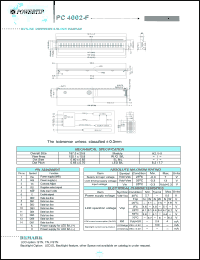 PC4002-F datasheet: 2 lines; 40 characters; dot size:0.60 x 0.65; dot pitch:0.65 x 0.70; LCD monitor PC4002-F