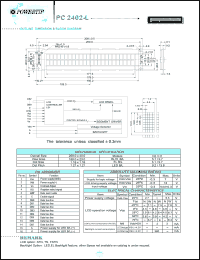 PC2402-L datasheet: 2 lines; 24 characters; dot size:1.16 x 1.16; dot pitch:1.21 x 1.21; LCD monitor PC2402-L