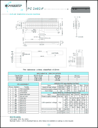 PC2402-F datasheet: 2 lines; 24 characters; dot size:0.60 x 0.65; dot pitch:0.65 x 0.70; LCD monitor PC2402-F
