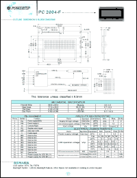 PC2004-F datasheet: 4 lines; 20 characters; dot size:0.55 x 0.55; dot pitch:0.60 x 0.60; LCD monitor PC2004-F