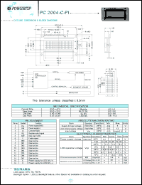 PC2004-C-PI datasheet: 4 lines; 20 characters; dot size:0.42 x 0.46; dot pitch:0.47 x 0.51; LCD monitor PC2004-C-PI