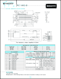 PC1602-G datasheet: 2 lines; 16 characters; dot size:0.55 x 0.50; dot pitch:0.60 x 0.55;  LCD monitor PC1602-G