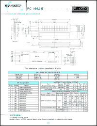 PC1602-E datasheet: 2 lines; 16 characters; dot size:0.55 x 0.65; dot pitch:0.60 x 0.70;  LCD monitor PC1602-E
