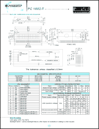 PC1602-T datasheet: 2 lines; 16 characters; dot size:0.55 x 0.65; dot pitch:0.60 x 0.70;  LCD monitor PC1602-T