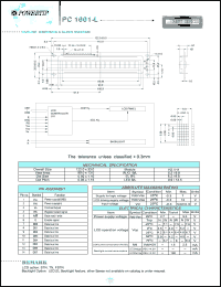 PC1601-L datasheet: 1 lines; 16 characters; dot size:0.92 x 1.10; dot pitch:0.98 x 1.16;  LCD monitor PC1601-L