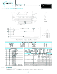 PC1601-F datasheet: 1 lines; 16 characters; dot size:0.55 x 0.75; dot pitch:0.63 x 0.83;  LCD monitor PC1601-F