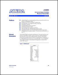 A16450 datasheet: Universal asynchronous receiver/transmitter (UART). Uses approximately 372 FLEX logic elements (LEs) A16450