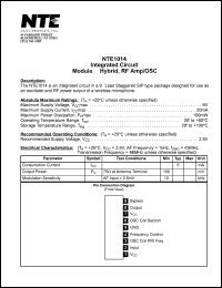 NTE1014 datasheet: Integrated circuit module - hybrid, RF Amp/OSC NTE1014