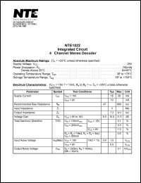 NTE1022 datasheet: Integrated circuit 4-channel stereo decoder. NTE1022