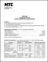 NTE1043 datasheet: Integrated circuit audio amplifier for tape recorder NTE1043