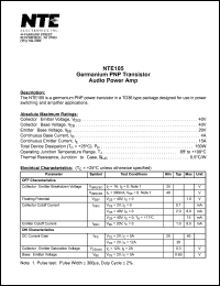 NTE105 datasheet: Germanium PNP transistor audio power amp. NTE105