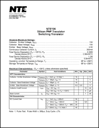 NTE106 datasheet: Silicon PNP transistor. Switching transistor. NTE106