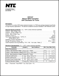 NTE107 datasheet: Silicon NPN transistor. UNF oscillator for tuner. NTE107