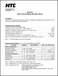 NTE112 datasheet: Silicon small signal schottky diode. NTE112