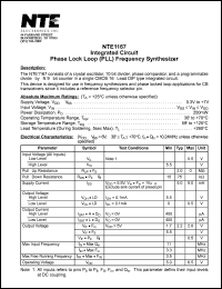 NTE1167 datasheet: Integrated circuit. Phase lock loop (PLL) frequency synthesizer. NTE1167