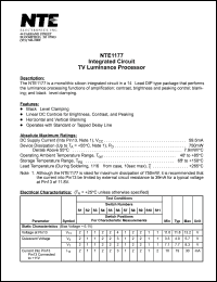 NTE1177 datasheet: Integrated circuit. TV luminance processor. NTE1177