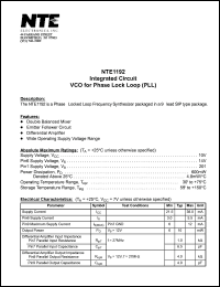 NTE1192 datasheet: Integrated circuit. VCO for phase lock loop (PLL). NTE1192