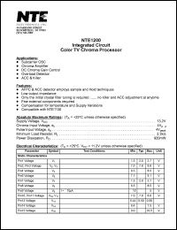 NTE1200 datasheet: Integrated circuit. Color TV chroma processor. NTE1200