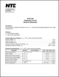 NTE1249 datasheet: Integrated circuit. Balancd modulator. NTE1249